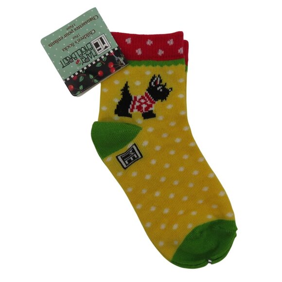 Mary Engelbreit Childrens Sock 6-8 Polka Dot Scottie Dog Scottish Terrier NEW - Picture 1 of 8